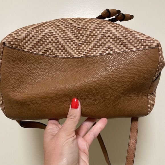 Michael Kors Junie Woven Leather Acorn Butternut Medium Leather Backpack - Picture 6 of 12